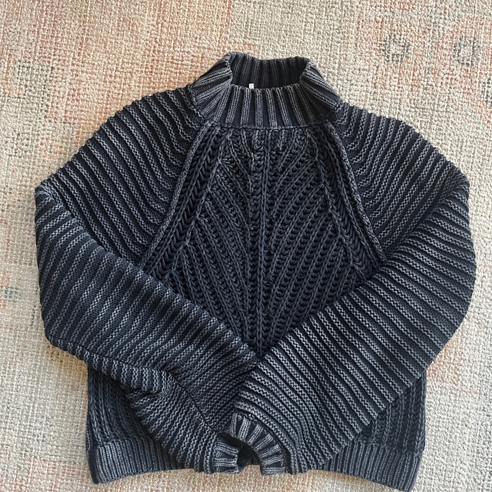 Free People Charcoal Cable Knit Turtleneck Sweater